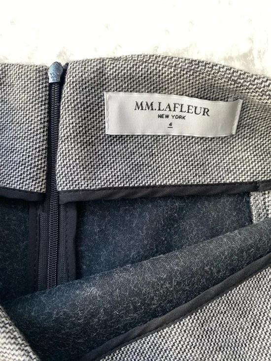 M.M.LaFleur Grey Houndstooth A-Line Midi Skirt Size 4 Virgin Wool Blend Italy - Picture 4 of 6